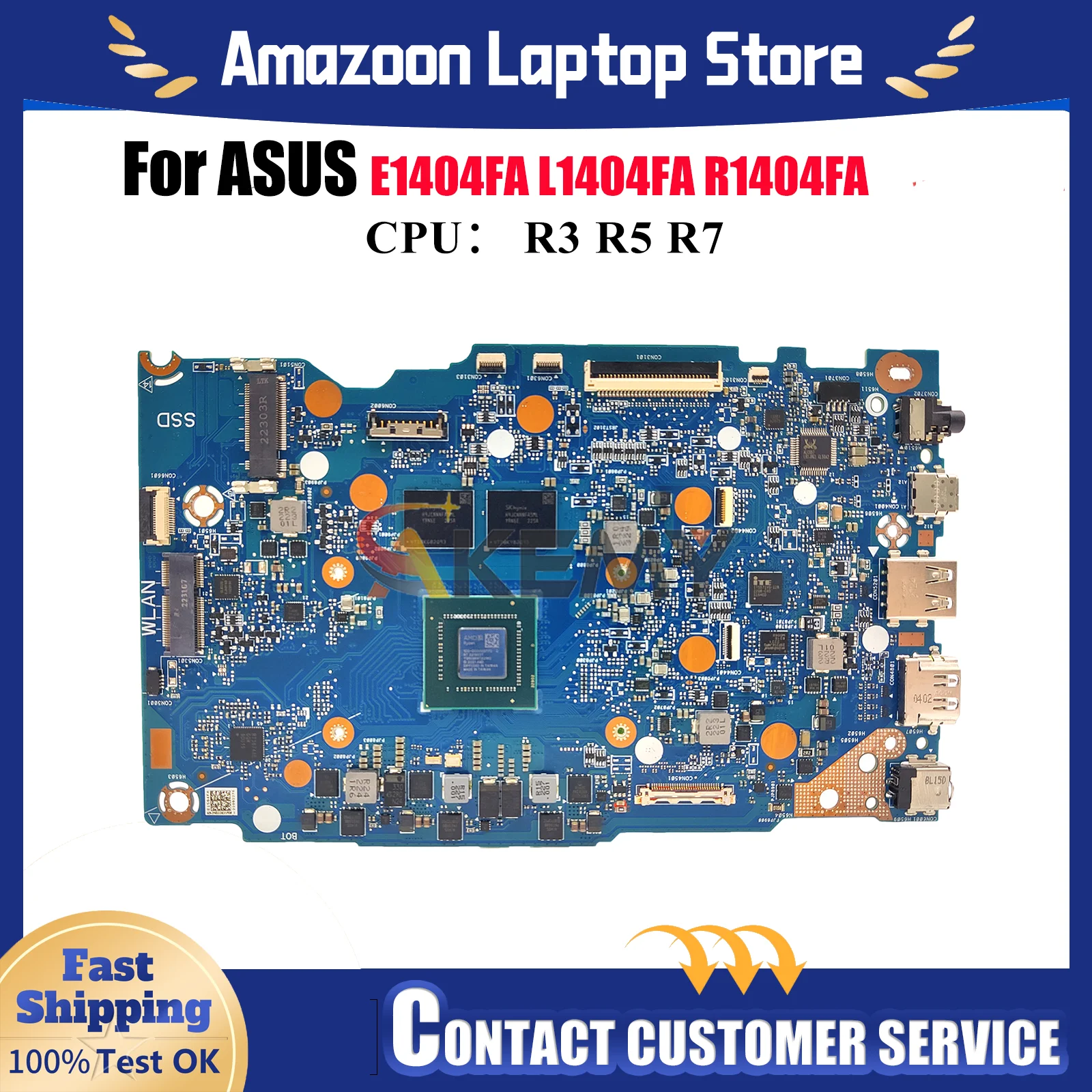 

E1404FA Laptop Motherboard For ASUS EeeBook E14 R1404FA L1404FA E1404F E1404FA Mainboard W/ R3 R5 R7 CPU 100% tests OK fast ship