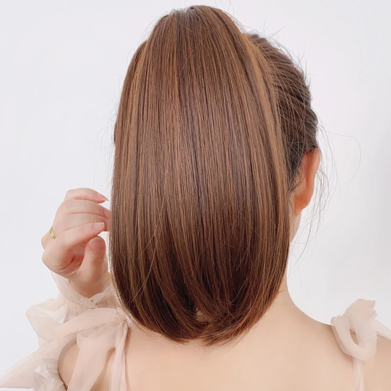 Ponytail Micro-curl Inward Short Hair Clip-in Natural Style Synthetic Wig for Women