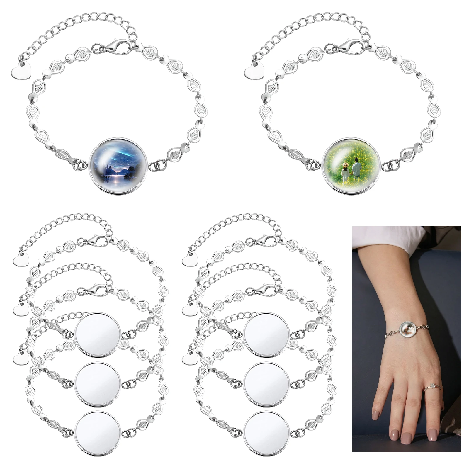 3Pcs Stainless Leaf Hollowed Out Bracelet Bezel Settings , Bracelets Blank Tray Bangles Cabochons for Jewelry DIY Craft Making