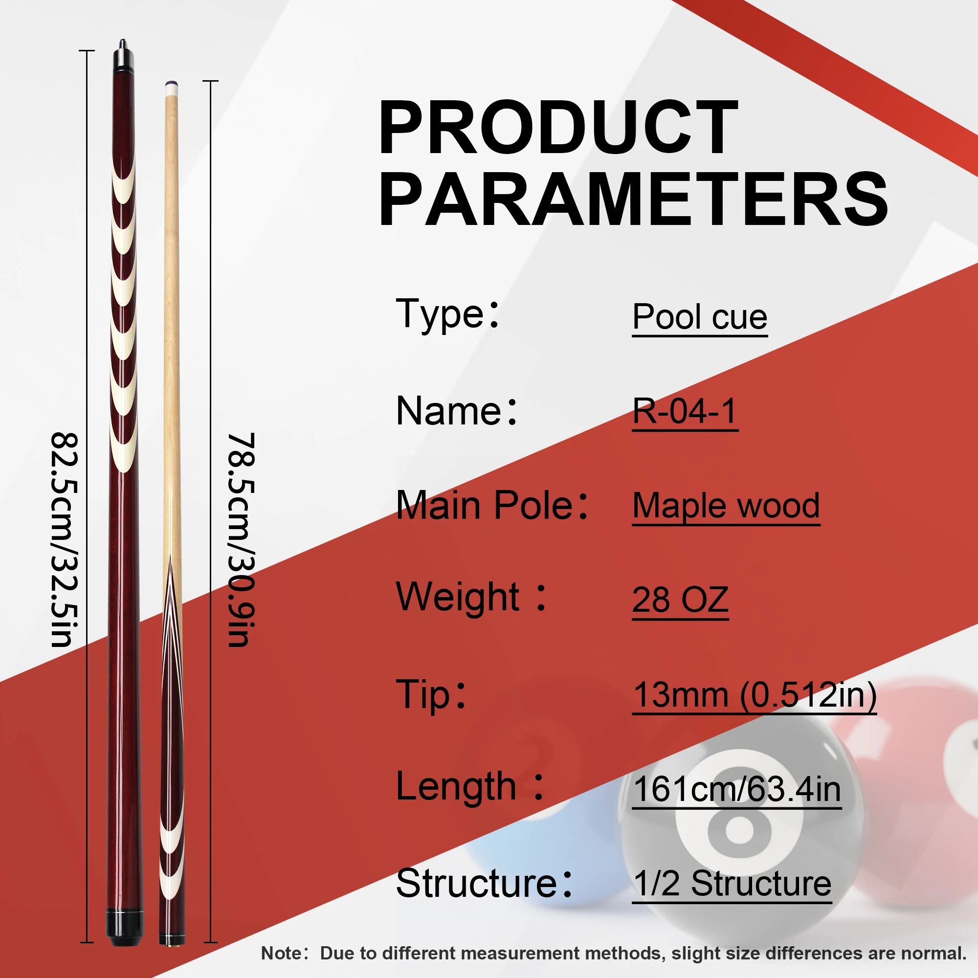 13mm Maple Wood Pool Cue Stainless Steel Quick Three Teeth Joint Hardness Elasticity Extra Long Heavy for 9-Ball Russian Pyramid