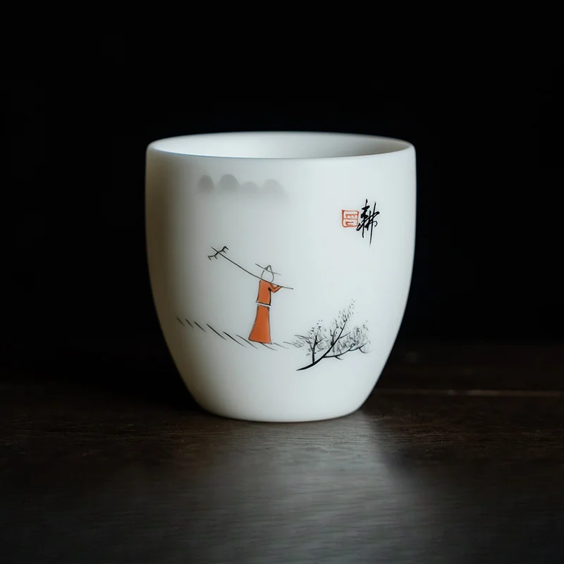 100 مللي لحم الضأن الدهون اليشم كوب رئيسي زن رسمت باليد المشهد فنجان الشاي السيراميك تذوق القدح الشاي القديم زوج كوب عطر المقاهي هدية