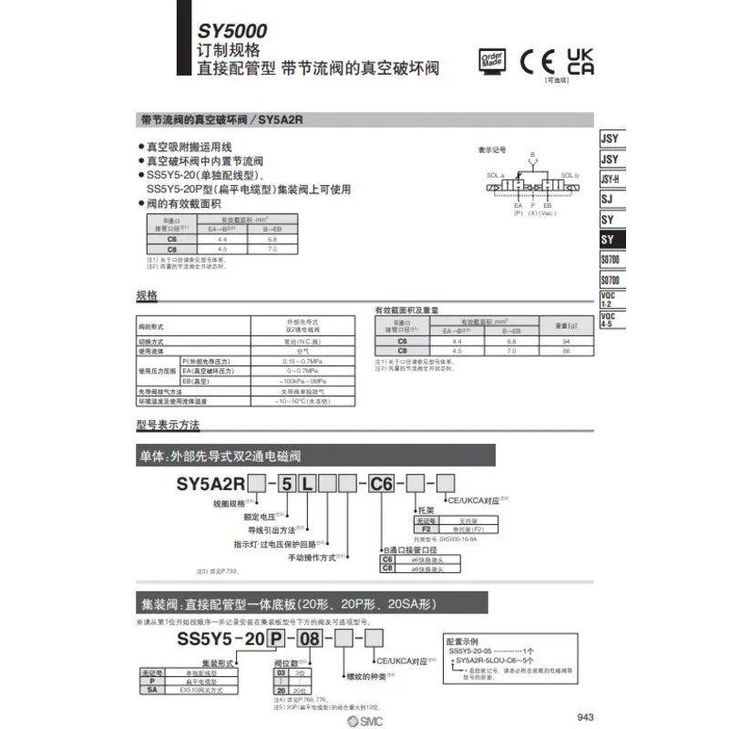 Original Electromagnetic Valve Sy5a2r-5Lz/5Loz-C6 Sy5a2r-5Lz-C6-F2-X10 5Lzd/5Lou-Q