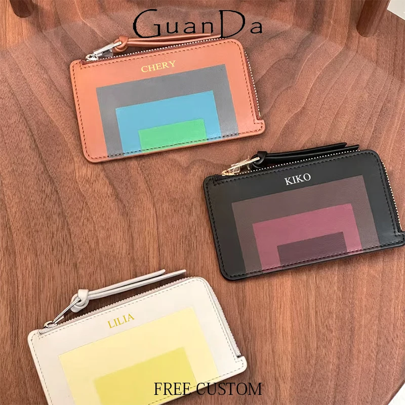 

Модный женский кошелек с именем на заказ, роскошный дизайн, кошелек из воловьей кожи на молнии, персонализированный деловой женский повседневный кошелек для карт