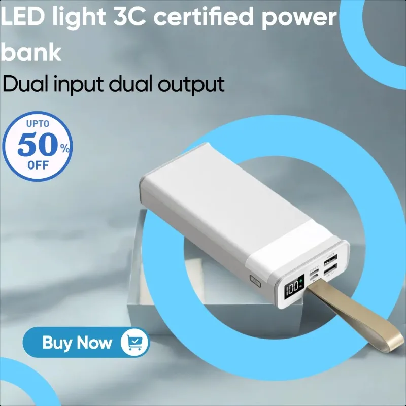 Сверхбыстрая зарядка светодиодного фонаря Power Bank с сверхбольшой емкостью 50000 мАч для мобильных устройств для улицы