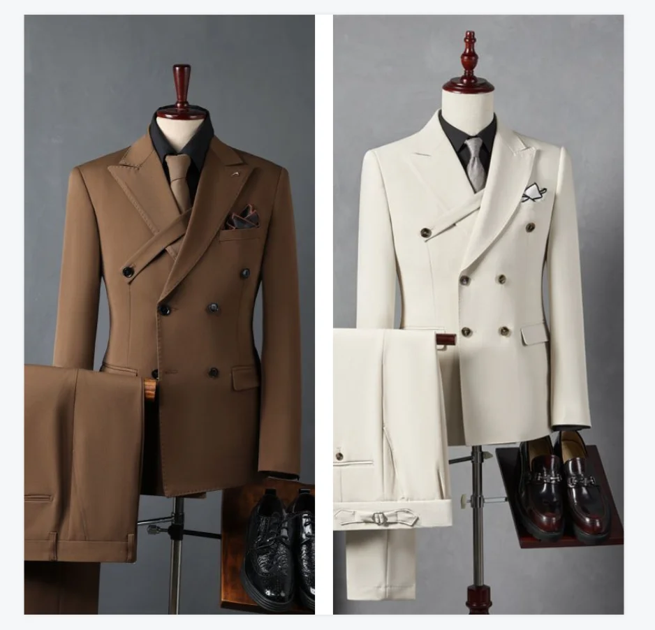 

Designer Men Suit Set 2 Pieces Blazer+Pants Trouser Double Breasted Coat Wedding Tuxedo Formal Office Customized Cotton Jacket