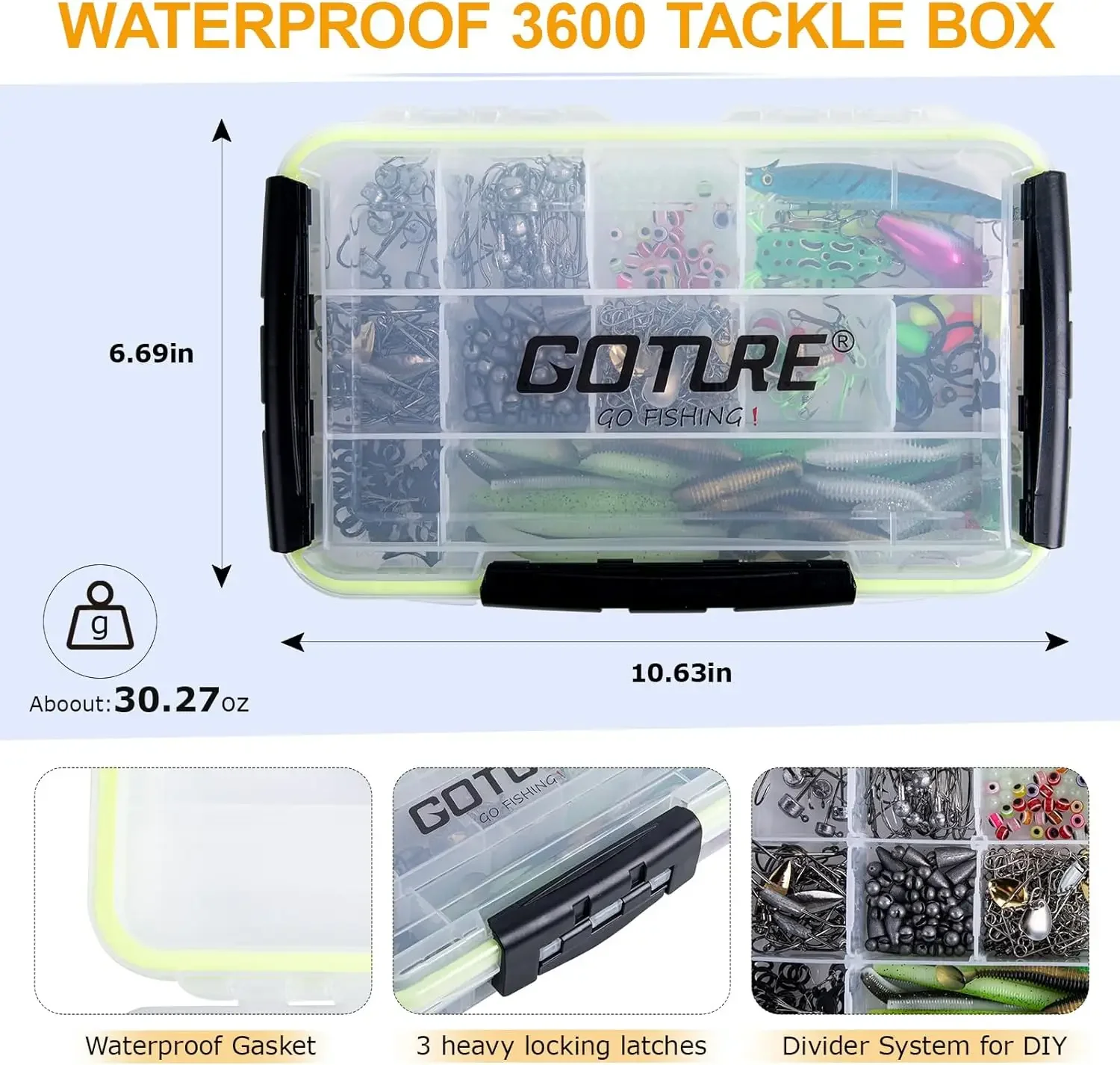 

Goture 391pcs Fishing Lure Kit with Hooks/Crankbaits/Frogs/Worms/Spinners Multiple Types of Lures Hooks for Bass/Trout/Salmon