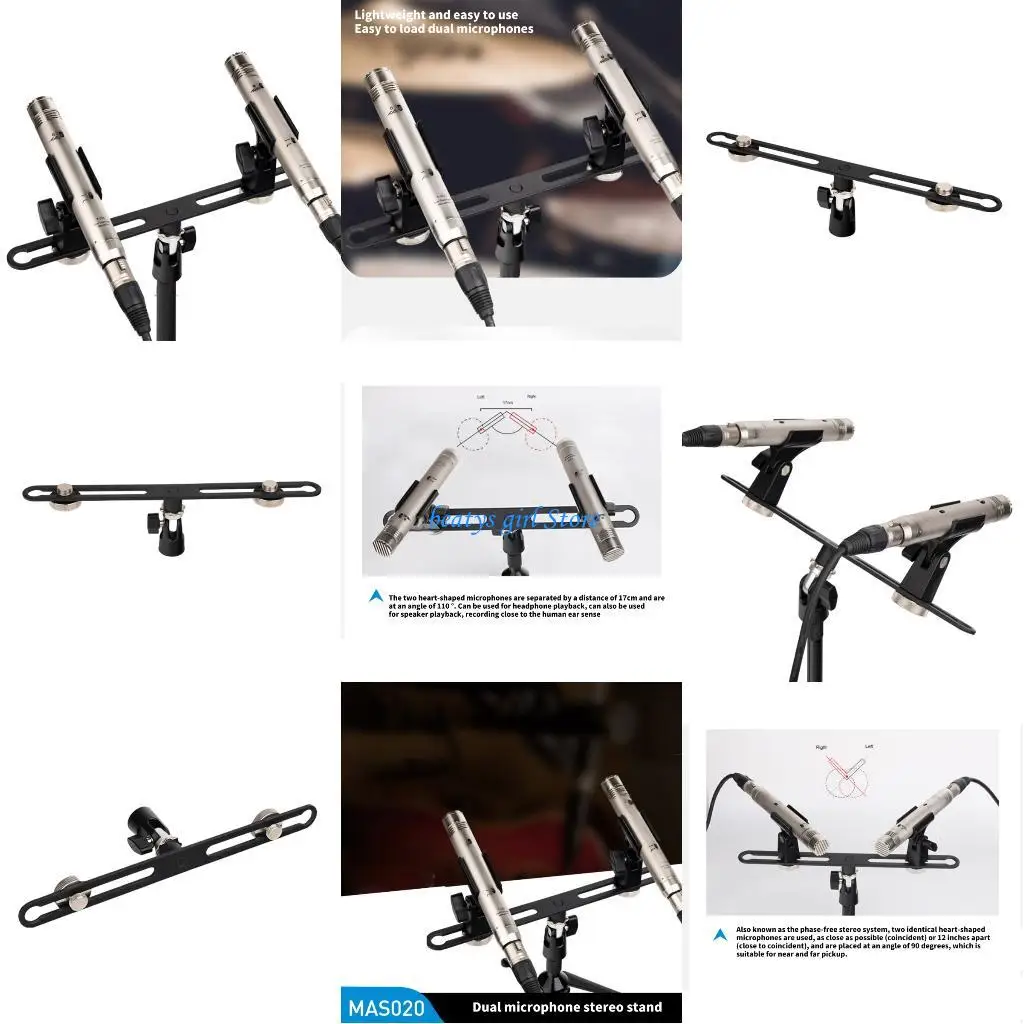 

C7AB Aluminum Double Mic Stand Stereo Mounting Bar With Quick Assembly for Most Microphones For Professional Audios Recording