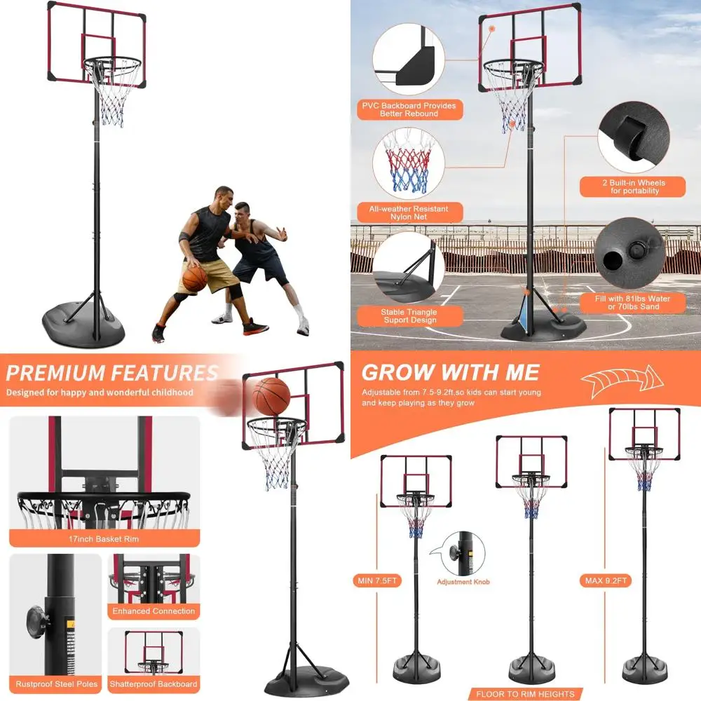

Adjustable Height 7.5-9.2ft Basketball Hoop System, Portable Stand with 32Inch Rim, Perfect for Outdoor Courts and Backyard Play