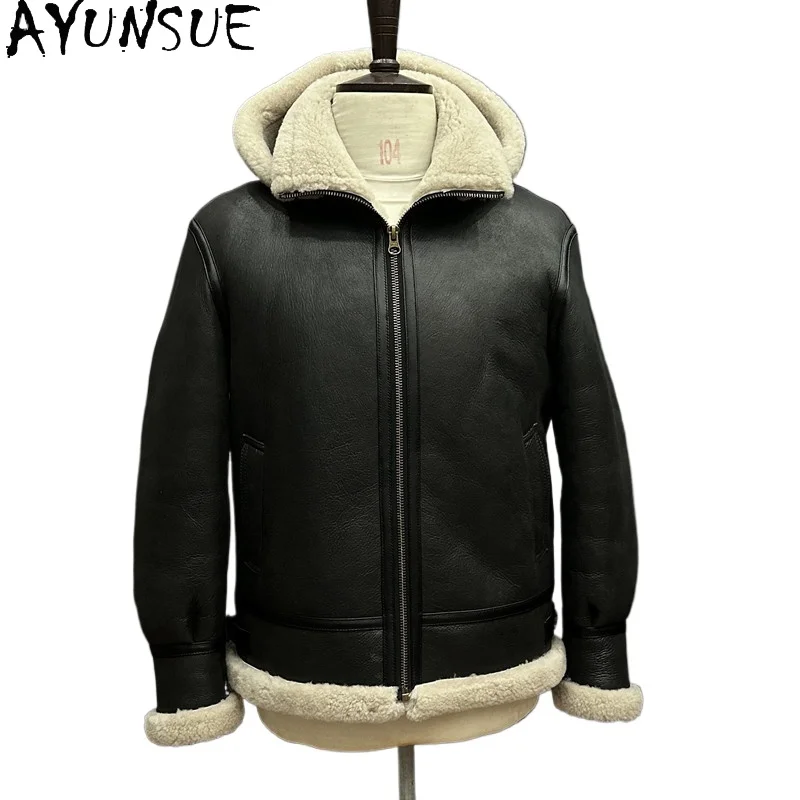 

AYUNSUE Natural Sheepskin Genuine Leather Jackets Man Winter Warm Real Fur Coat Men Warm Leather Jacket Motorcycle Male Clothing