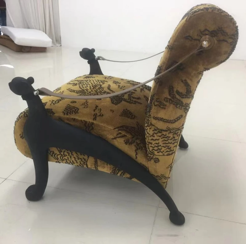 Italian Modern Leopard Print Wood Dog Head Leather Handmade High Quality Single Chair Luxury for Living Room Villa Hotel