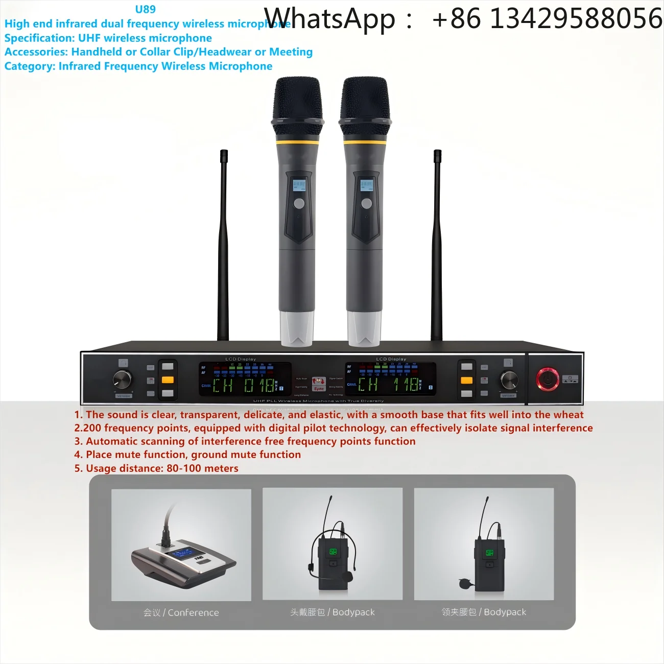 Uhf Wireless Microphone System Dual Channel - Professional Infrared Dual Frequency UHF 2