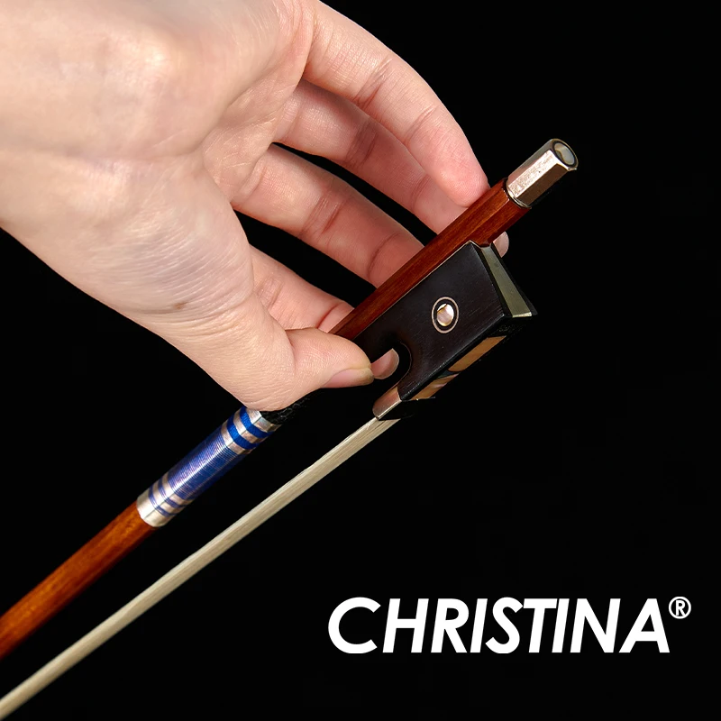 CHRISTINA Violin Bow G03 Rosewood Round Stick Circle Parisian Eye Ebony Frog Inlaid with Abalone Shell Copper Mounted 4/4 Size