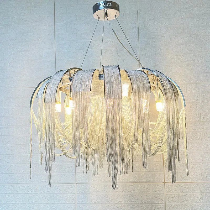 

Postmodern fashion simple fringed aluminum chain wall lamp bedroom dining room living room bedside aisle chain store wall lamp