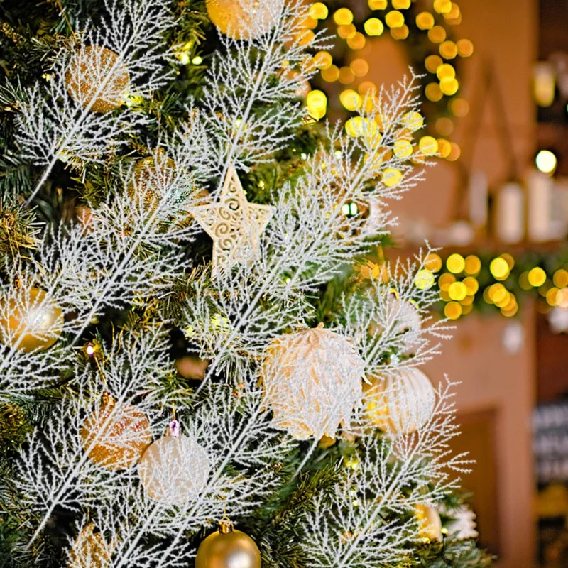 Artificial Christmas Snow Pine Needles Christmas Fake Snow Pine Needles Branch Party Wreath DIY New Year Gifts Table Decoration