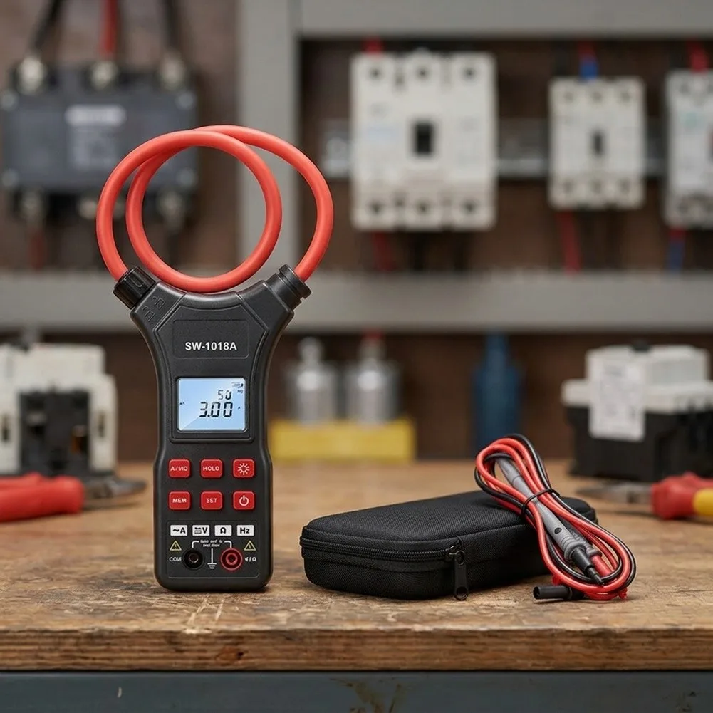 Digital Flexible Clamp Meter SW1018A for AC DC Current Voltage Resistance Measurement 9999A High Range Backlit LCD Screen