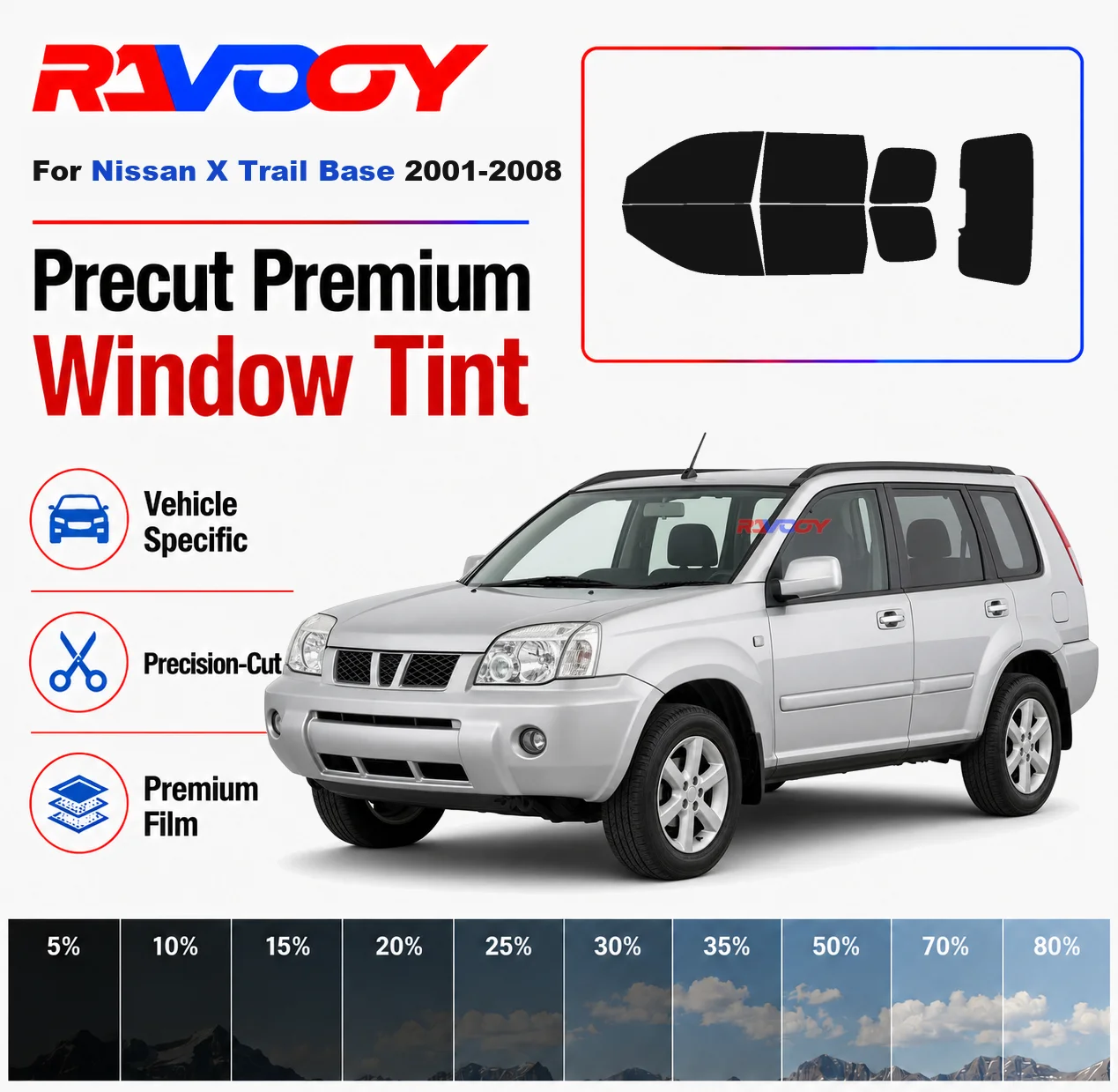 

Premium Precut Window Tint Kit Front Rear Windows Rear Windshield For Nissan X Trail Base 2001-2008 Car Solar Nano Ceramic Film