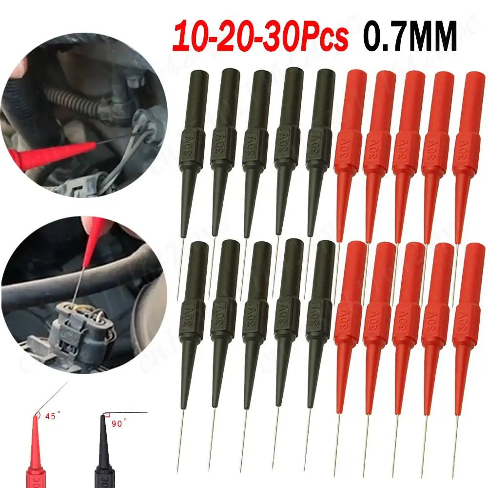 30-10Pcs Insulation Piercing Needle Multimeter Test Probes 0.7mm Non-destructive To Banana Plug Test Cable Lead Measuring Tools