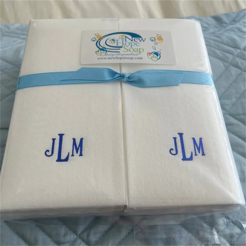 Nature's Linen Disposable Hand Towels - Personalized with an Initial wrapped with a Ribbon