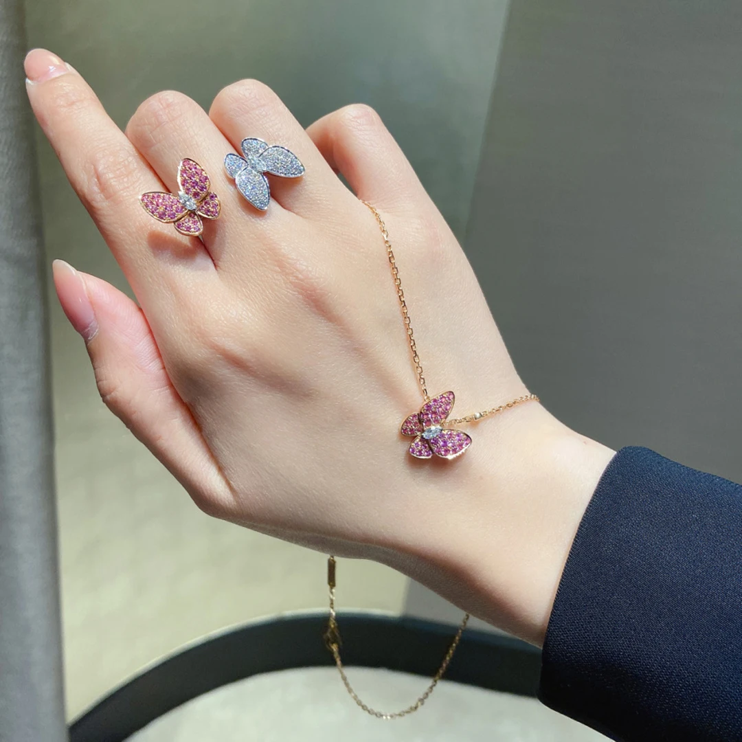 Trendy 925 Silver Rings For Women Gift Two Butterflies In Two Different Colors Design 5a Zircon Ring Luxury Fine Jewelry