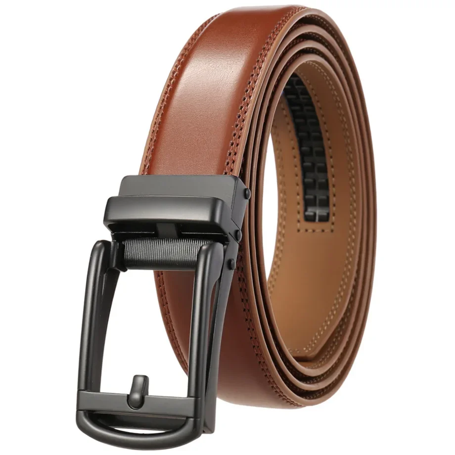 3cm Width Black Dark Brown Automatic Ratchet Buckle Belt Men Fashion Casual Genuine Leather Belts For Men Luxury Brand B914