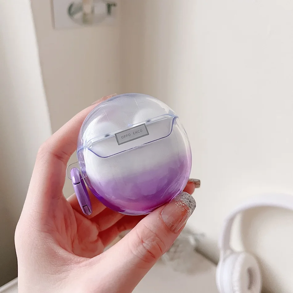 Sarung ponsel untuk OPPO Enco R2, penutup Earphone TPU silikon Bluetooth detak jantung warna-warni gradien transparan untuk OPPO Enco r2