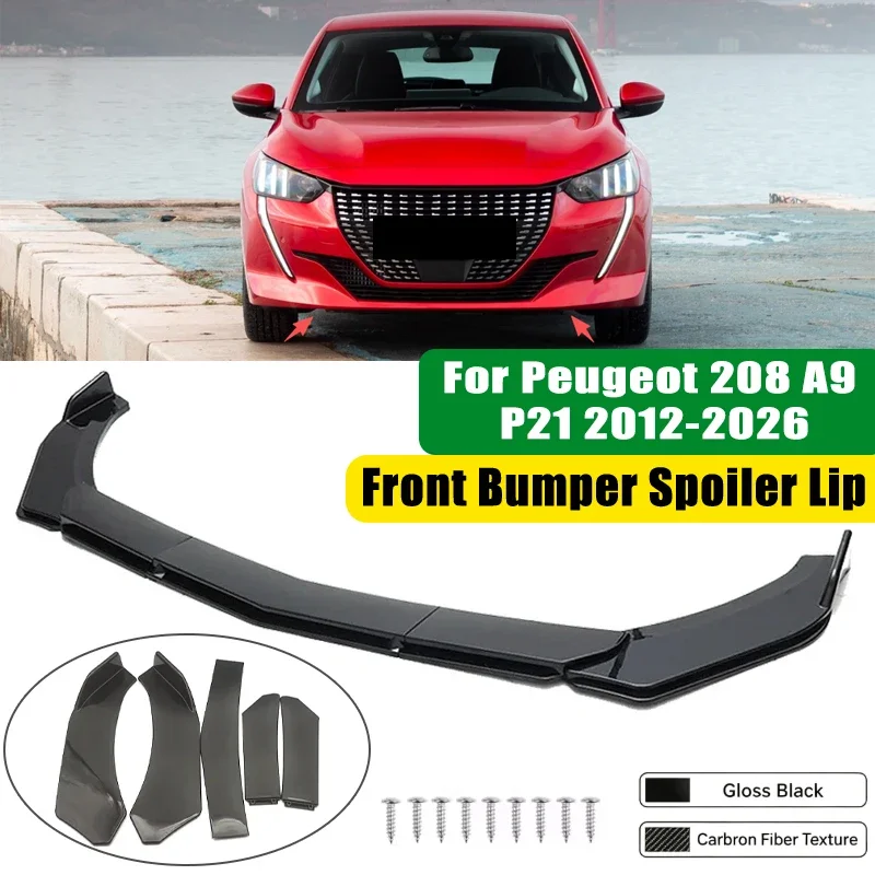 For Peugeot 208 A9 P21 2012-2026 5Pcs ABS Car Front Bumper Lip Spoiler Splitter Body Kit Canard Tuning Accessories