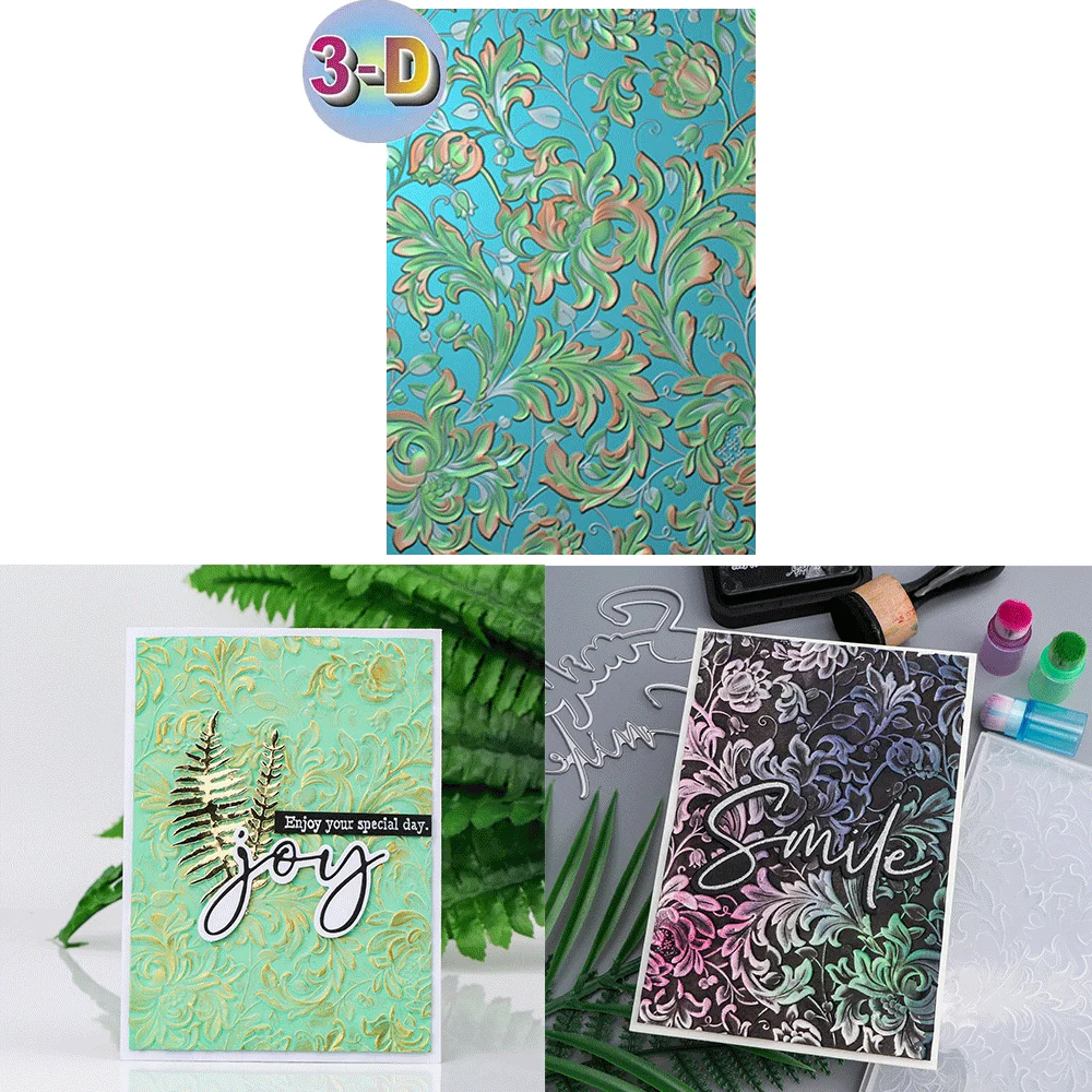 3D Stereo Retro Baroque Vine Flower Embossing Folder Clear Plastic Emboss Plate Card Making Scrapbook Album Decor