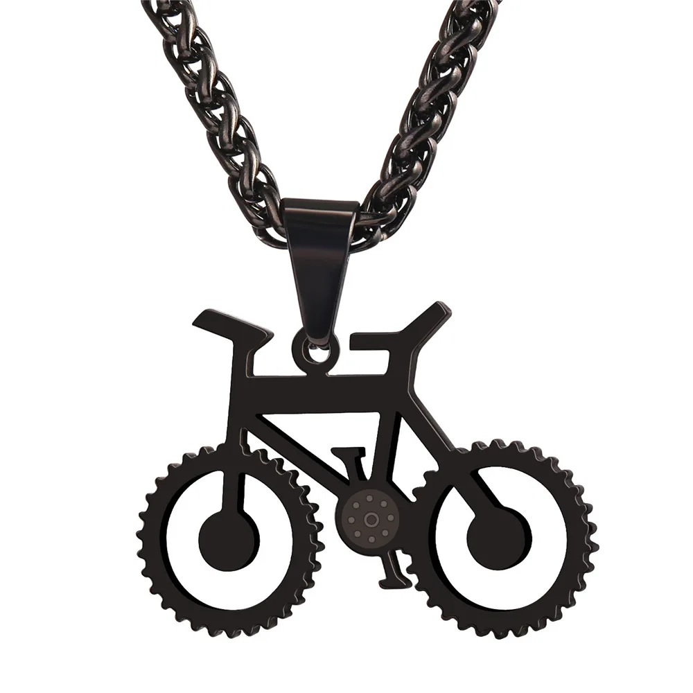 Chainspro Stainless Steel Bike Necklace Collare Steampunk Gold Black Color Bicycle Fitness Pendant Jewel for Sport Lover Unisex