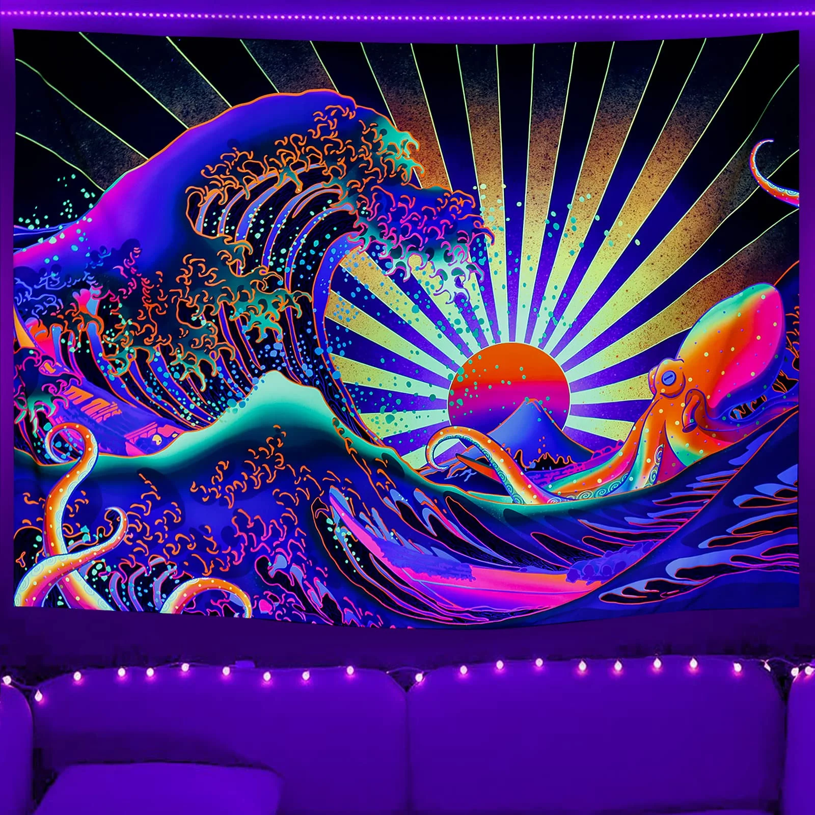 VIKAMA Cyberpunk Octopus Wave Tapestry Living Room, Dormitory, Gaming Room Wall Hanging Home Furnishing Decor