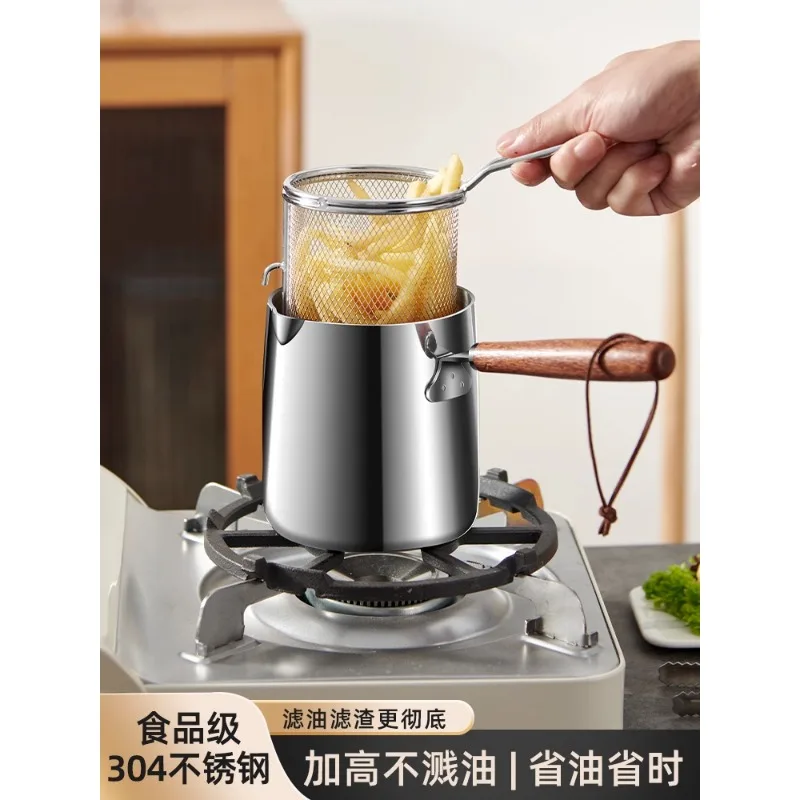 

Stainless steel deep fryer for home mini fryer splashed oil, small pot hot oil saving fryer fries skewer deep pan