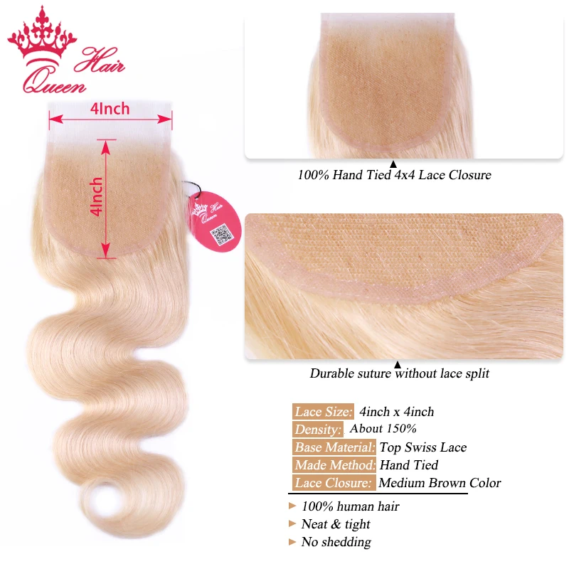 Queen Hair #613 13x6 13x4 4x4 Lace Frontal Pre Plucked Body Wave 613 Blonde Brazilian Human Hair Closure Swiss Lace Baby Hair