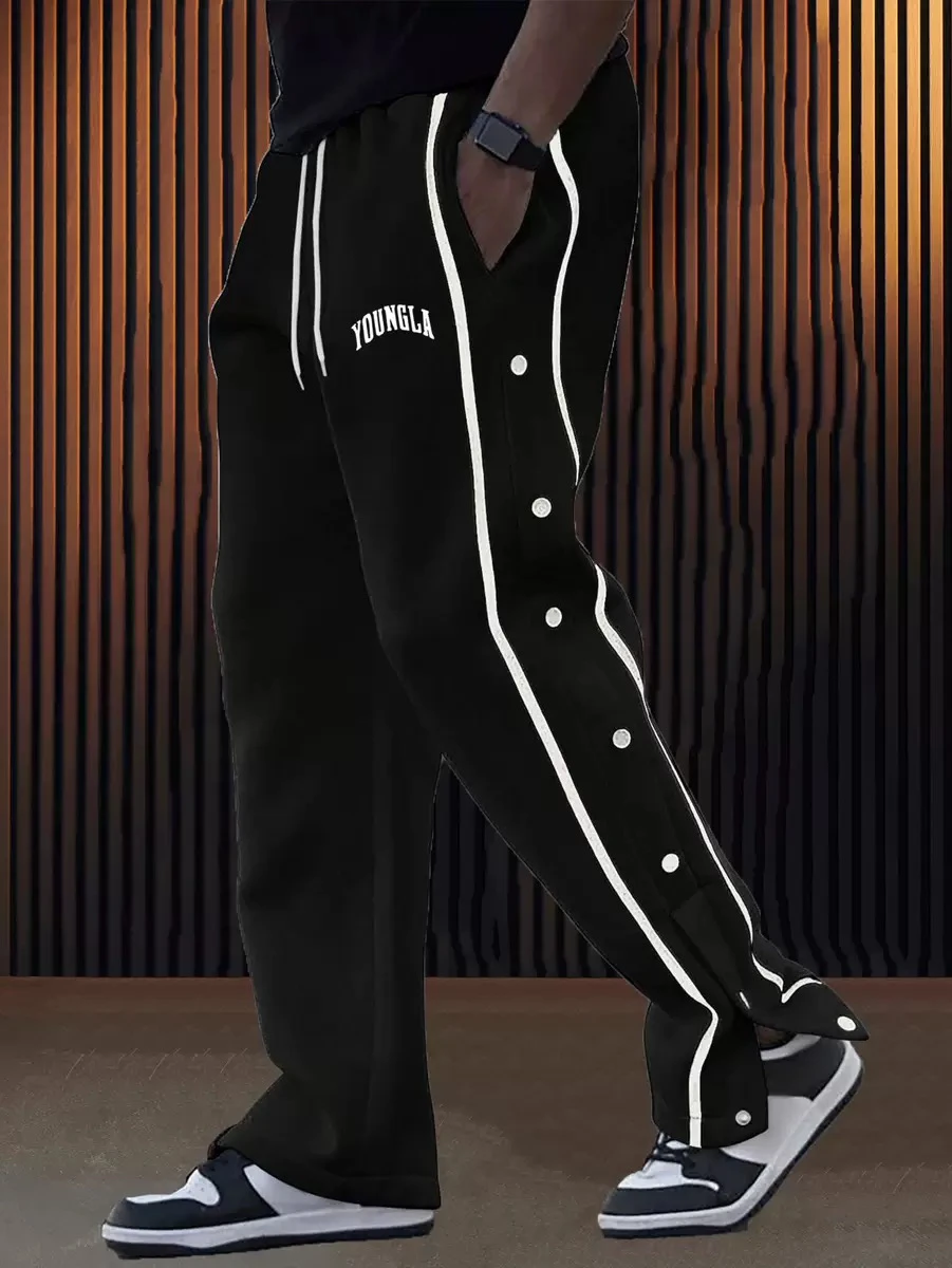 

Men's Casual Sports Pants Button Detailing Baskeall Training Long Trousers Outdoor Running Straight Leg Cotton Blend