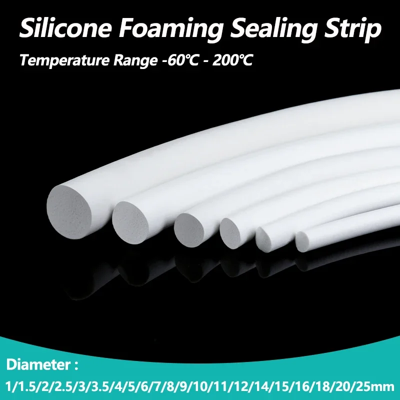 

1/3/5m Silicone Foaming Sealing Strip 1mm - 25mm VMQ White Round Foamed Cord O Ring Foam Seal Gaskets High Temperature Resistant