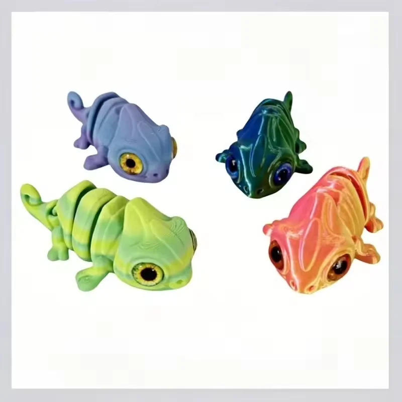 NEW 3D Printing Chameleon Figures Multi-joint Movable Simulation Eyes for Home Accessories Kids Toy Gift Living Room Decoration