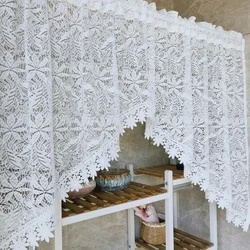1PC Romantic Hollow Lace Short Curtain for Kitchen White Sheer Drape Cabinet Dustproof Study Special Rod #E