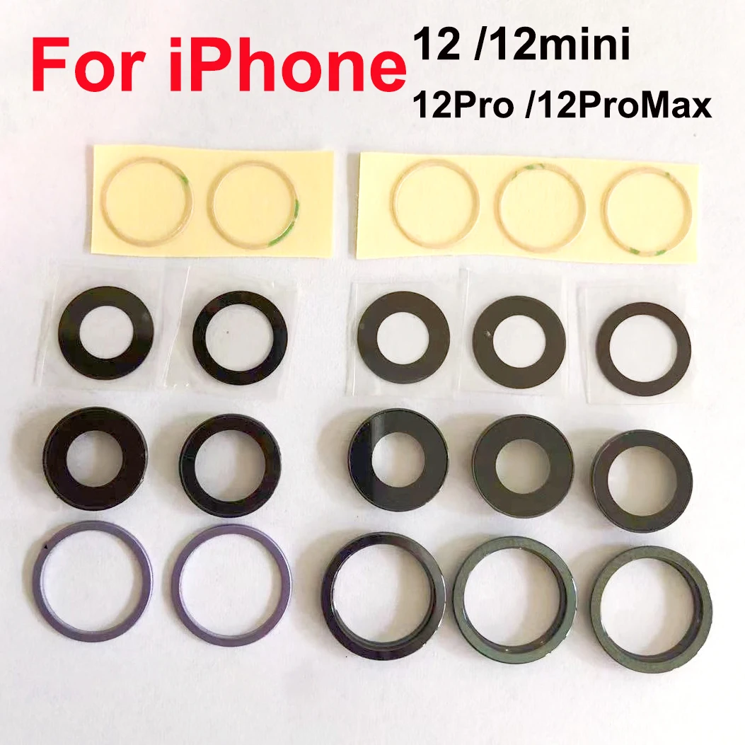 Camera Lens + Frame + Ring For iPhone 12 12 Mini 12 Pro Max Rear Back Camera Lens Glass Replacement Repair Parts With 3M Sticker