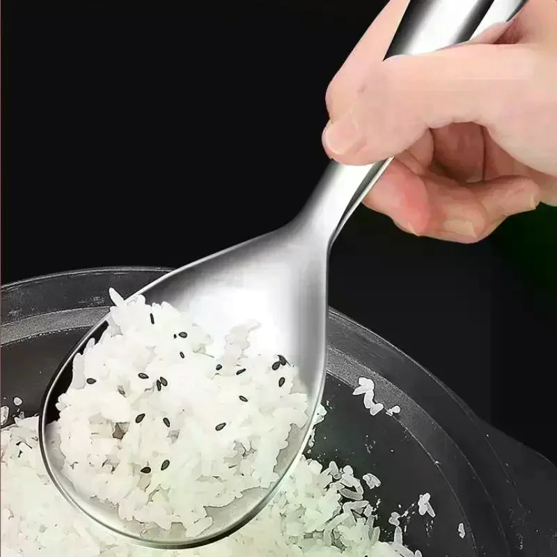 Japanese Style Long Handle Rice Cooker Spatula Buffet Serving Scoop Thicken Stainless Steel Rice Spoon Kitchen Utensils 1/2Pcs