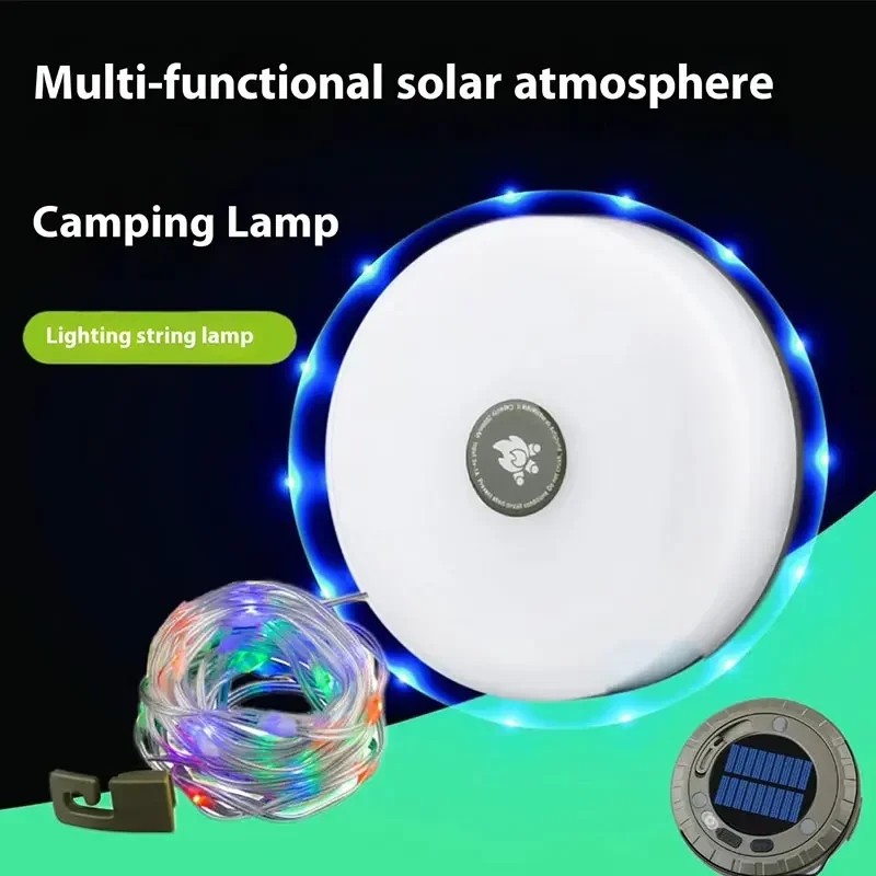 Solar Camping String Lamps Rechargeable 10m Light String Lanterns Outdoor Waterproof Tent RGB Atmosphere Storage Light with Hook