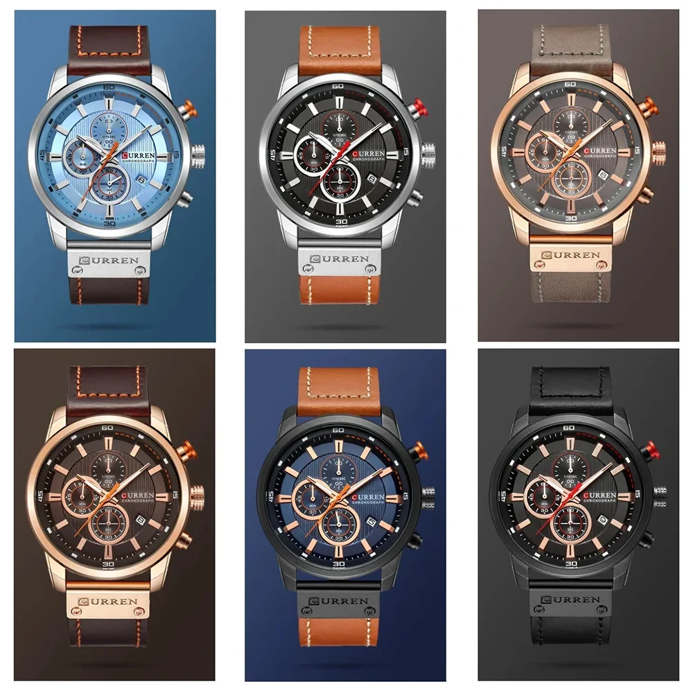 นาฬิกาควอตซ์แฟชั่นผู้ชาย นาฬิกาข้อมือผู้ชาย โครโนกราฟ สปอร์ต ปฏิทิน นาฬิกาควอตซ์ทรงกลม ของแท้ สำหรับธุรกิจ