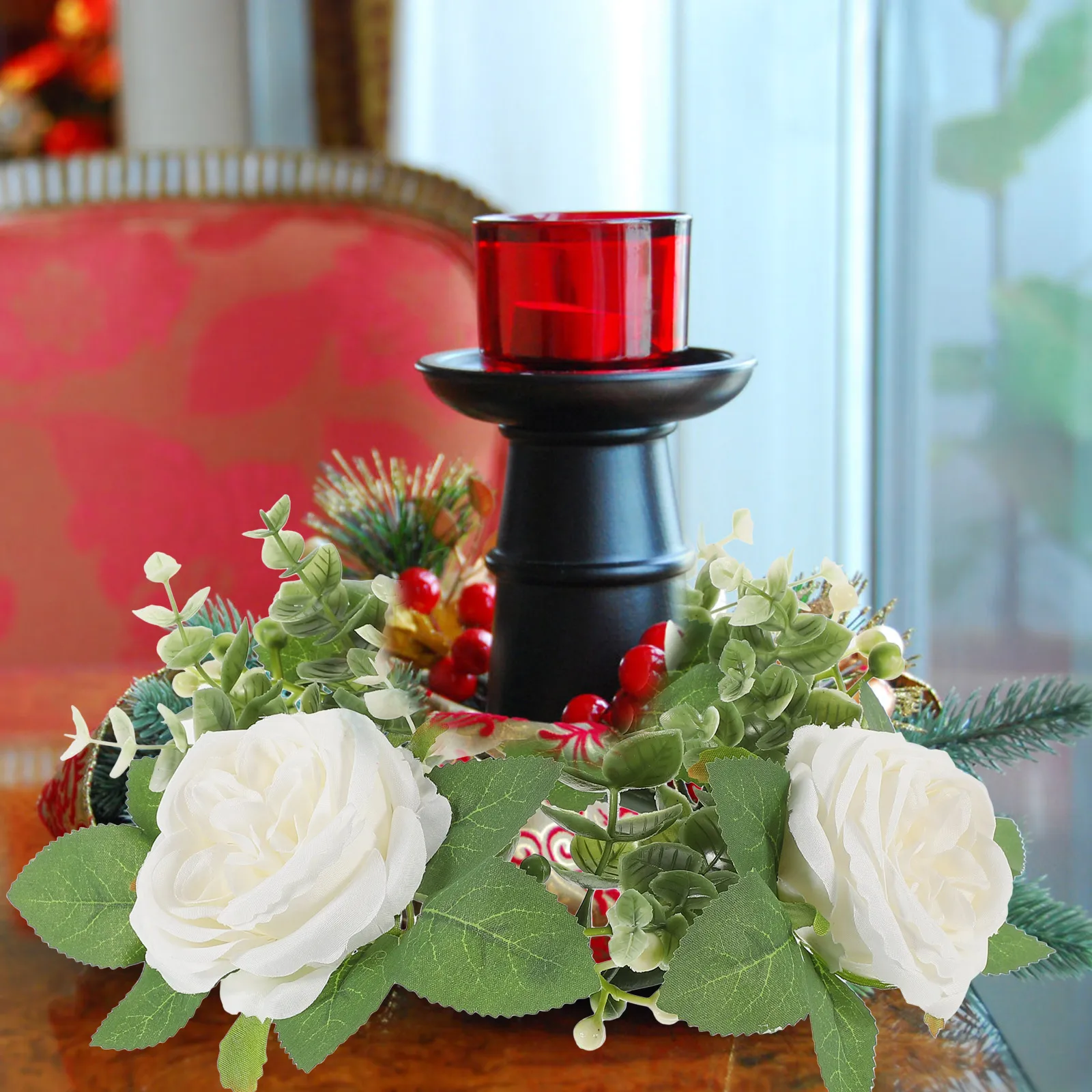 

Artificial Rose Ring Wreath Wedding Table Party Decoration Floral Ring for Pillars Romantic Home Decor