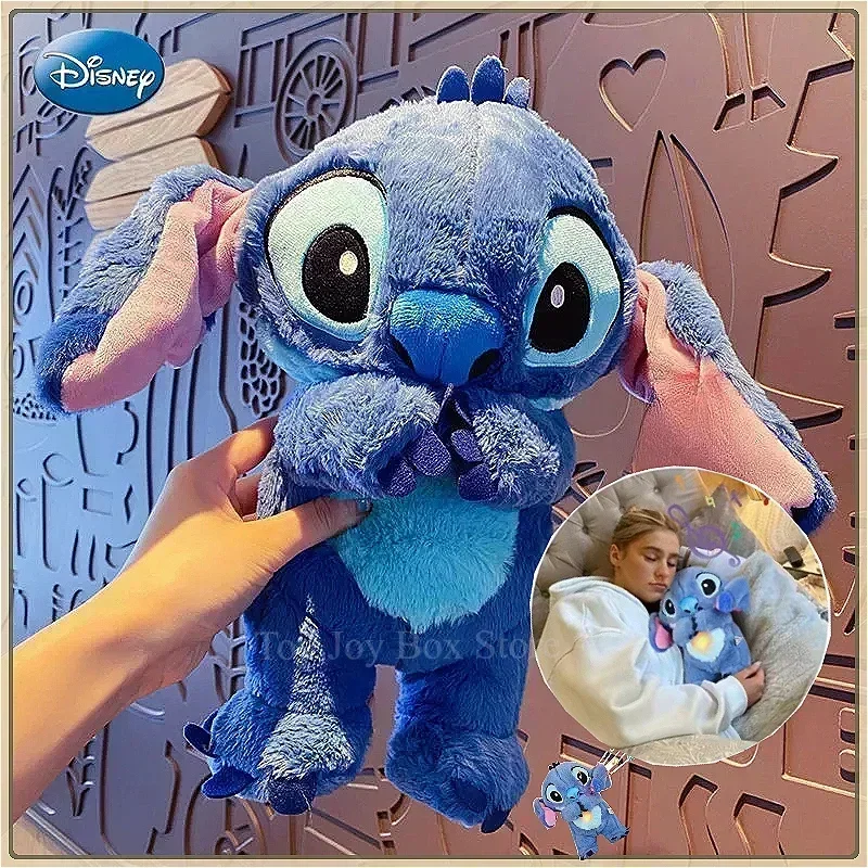 Disney 2024 nuevo Stitch bebé oso respirable de peluche calmante música Kawaii compañero para dormir sonido y luz juguete de peluche regalo para niños