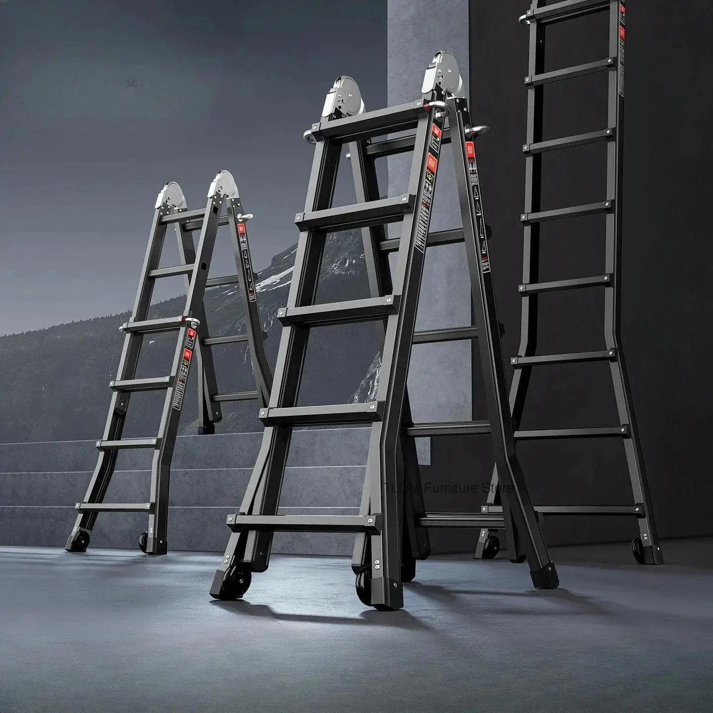 Nordic Alloy Telescopic Step Ladders Multi-functional Lifting Engineering Stairs Thickened Herringbone Ladders Folding Ladders