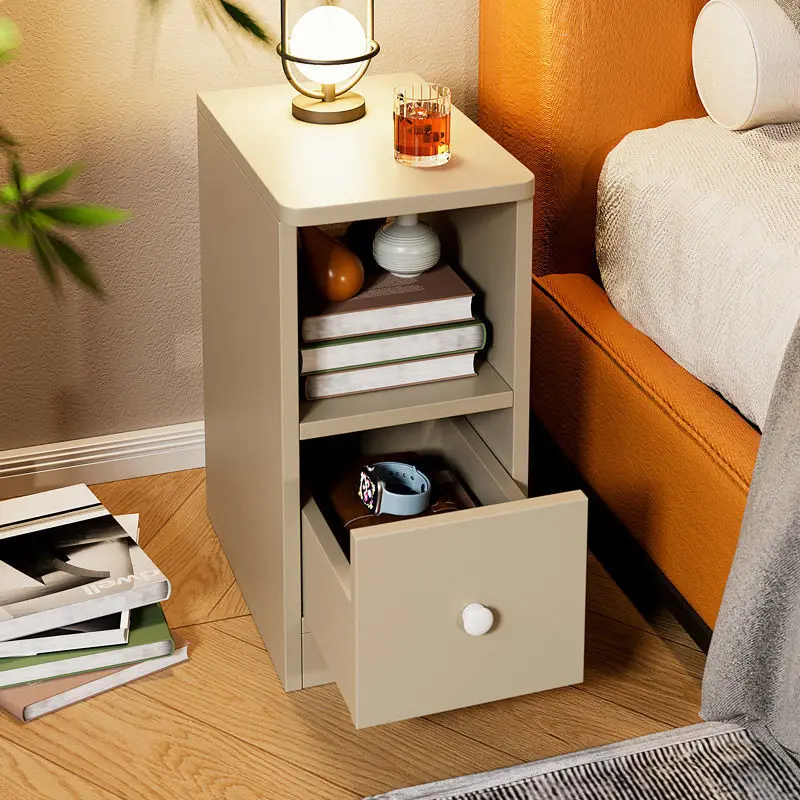 AOLIVIYA Bedroom Bedside Table Nightstand Sofa Side Storage Cabinet Narrow Drawer Rack Shelf Modern Minimalist Compact White