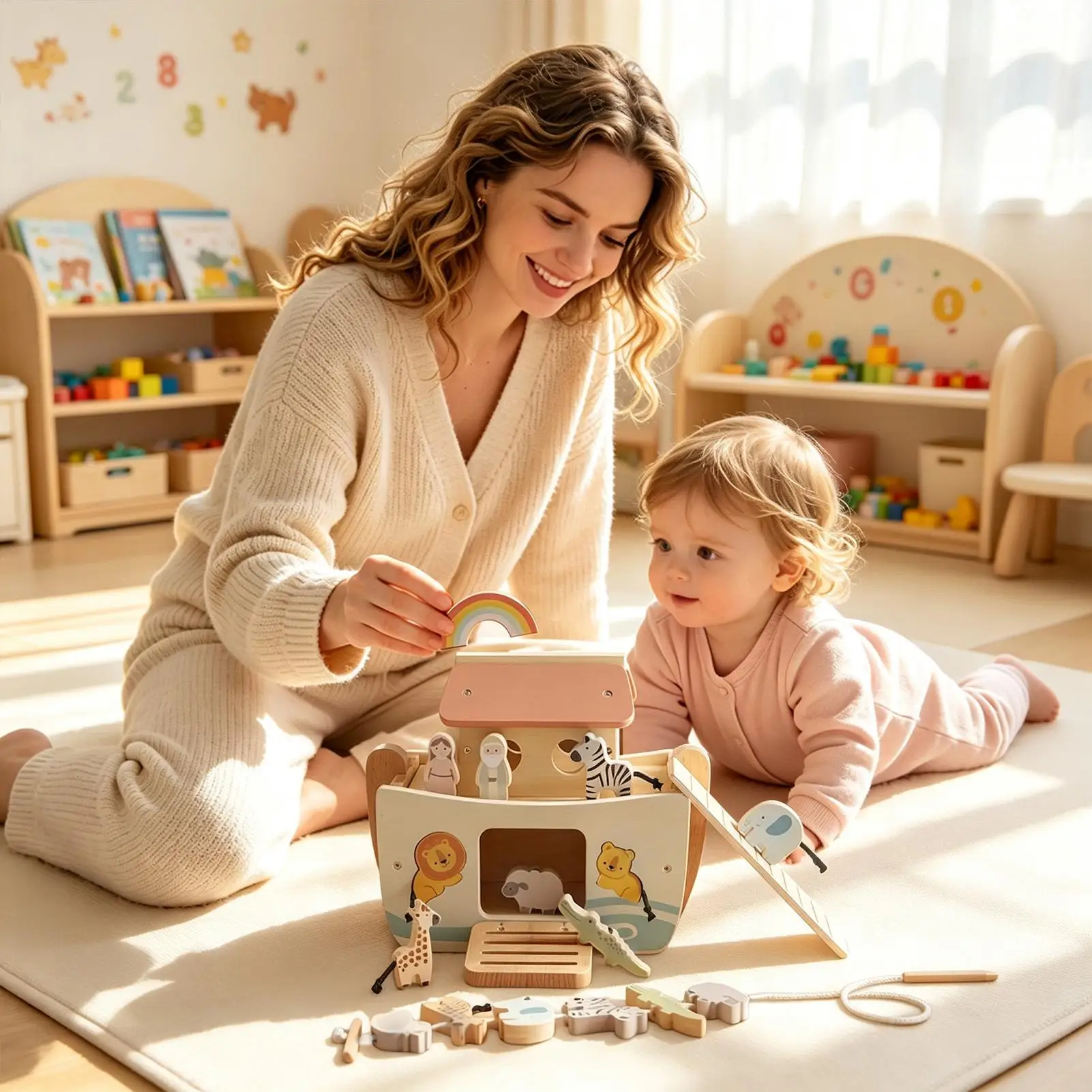 Shape Sorter 5-in-1 Wooden Educational Stacking Fine Motor Skills Child Shape Learning Sorter Toys For Boys Girls Home