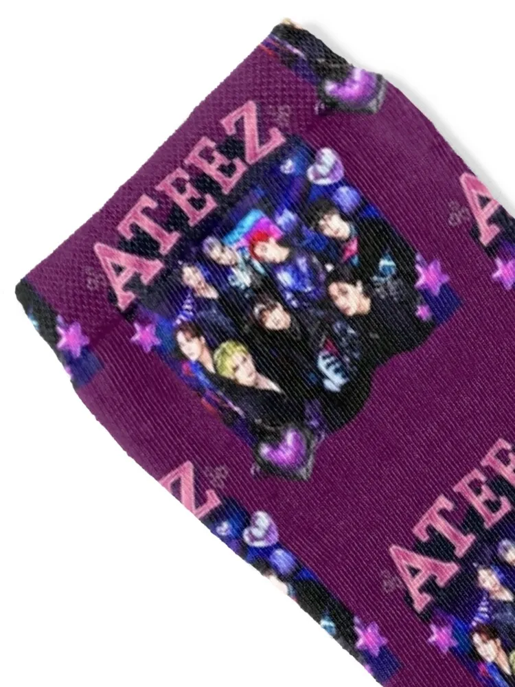 ATEEZ Purple Collage: Vibrant Kpop Group Art Socks hockey golf japanese fashion designer Men Socks Luxury Brand Women's