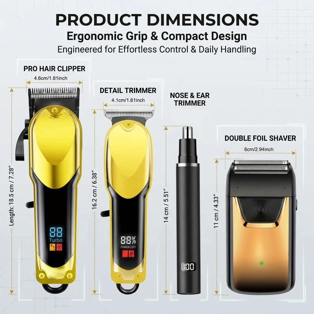 Professional Hair Clipper Set Electric Hair Trimmer Rechargeable Grooming Kit with LCD Display Nose Hair Trimmer Foil Shaver & Accessories for Men Barber