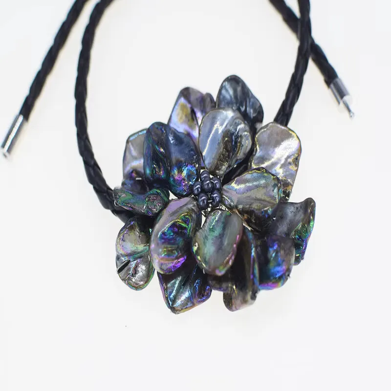 WOW!  black /WHITE shell pearl flower necklace 48cm nature FPPJ hand make unique