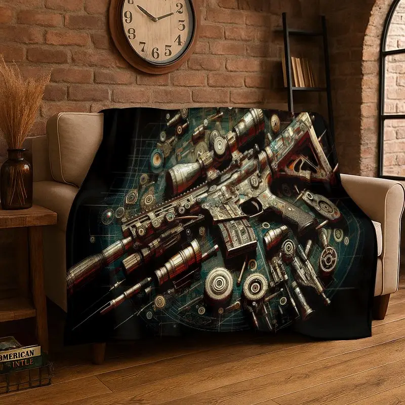 Metal Gun Bullet Military Equipment Pistol Flannel Blanket Soft Throw Blanket for Bedroom Living Room Bed Travel Camping Picnic