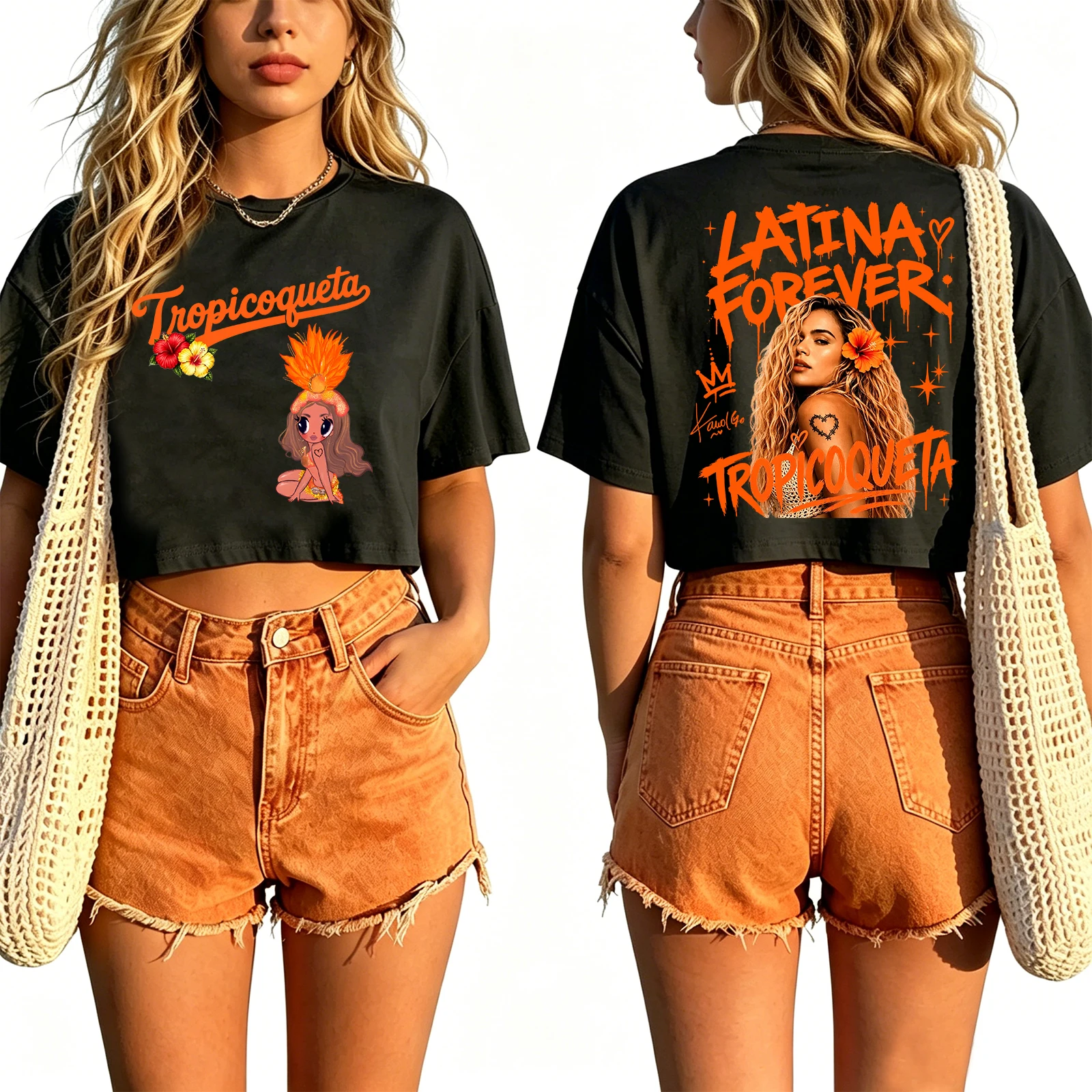 Karol G Tropicoqueta Tour 2026 Crop Top Women Y2K Streetwear Short Sleeve T-Shirt Tops