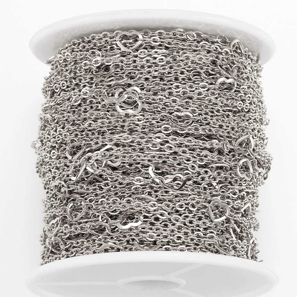 2meters/1meter Love Heart Stainless Steel Chains Cable Curb Chains for Jewelry Making DIY Chain Necklace Bracelet Components